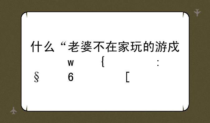 什么“老婆不在家玩的游戏”神马玩意？！
