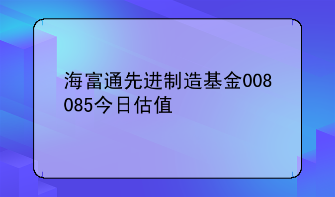 海富通先进制造基金008085今日估值